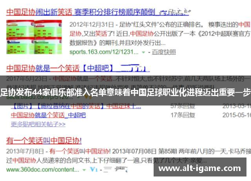 足协发布44家俱乐部准入名单意味着中国足球职业化进程迈出重要一步 足协发布44家俱乐部准入名单意味着中国足球职业化进程迈出重要一步